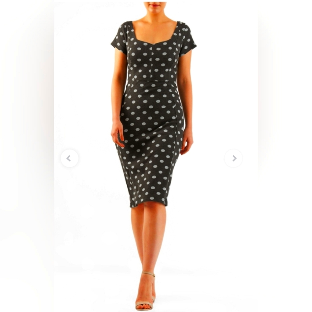 Polka Dot Double Knit Sweetheart Sheath Dress L-12
